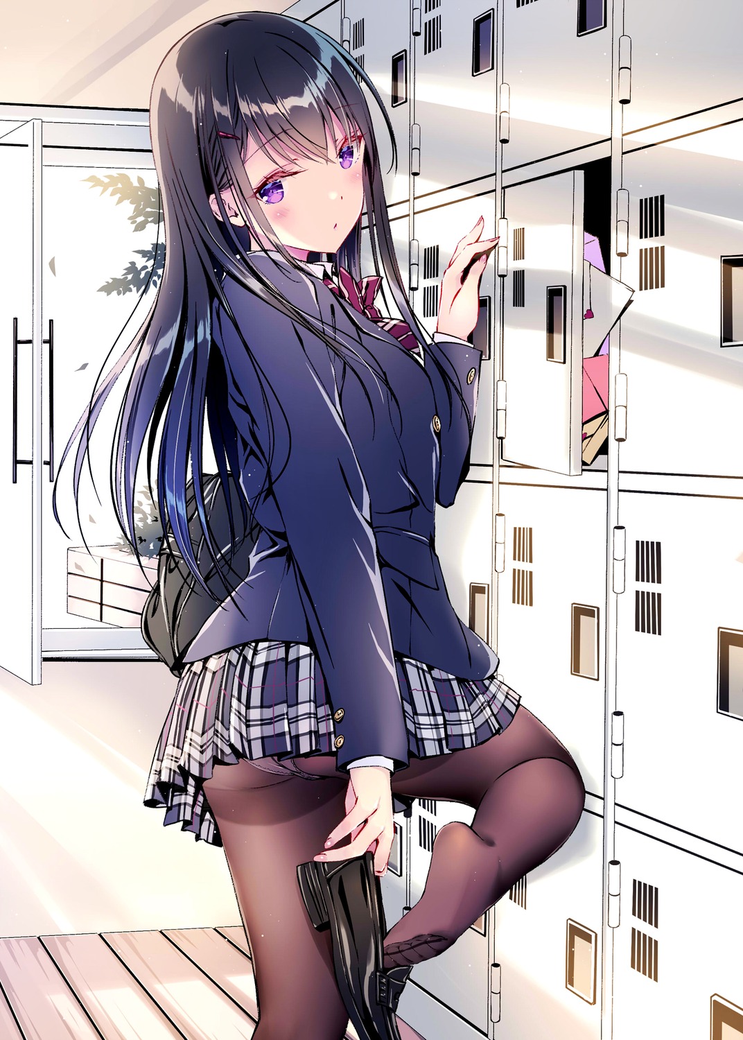 kobayashi chisato artist revision pantsu pantyhose seifuku skirt lift